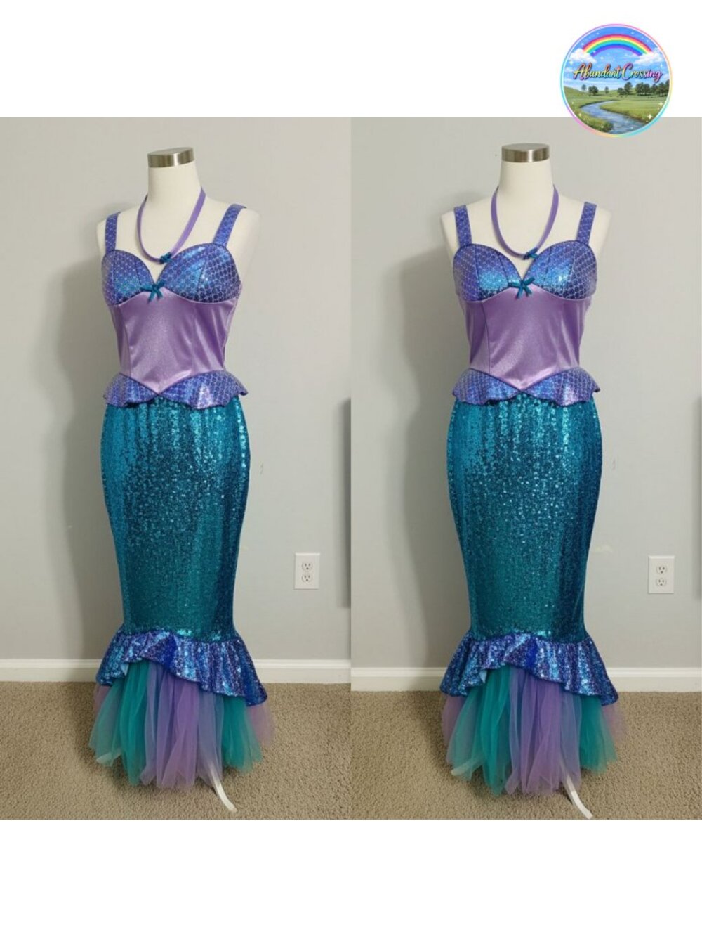 Sequin Mermaid Costume Dress 2PC Set with Headband